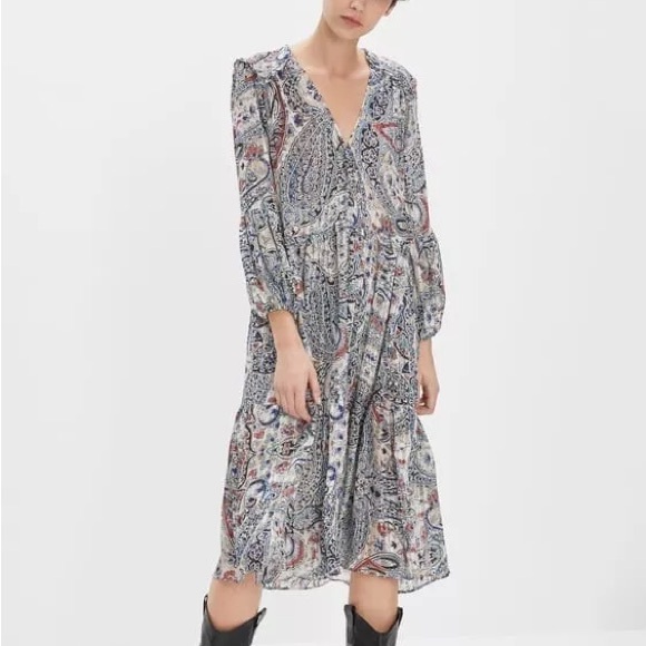 ZARA PRINTED LONG SLEEVE DRESS size S NWOT - Picture 5 of 12